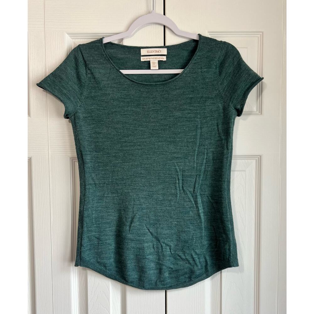 Ellen Tracy 100% Extra Fine Merino Wool Short Sleeve Sweater Size Small